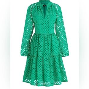 J. Crew Tiered Popover in Green Embroidered Eyelet Mini Dress size XXS